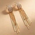 Gold Rhinestone Tassel Drop Earrings for Women - Elegant Long Chain Dangle Earrings