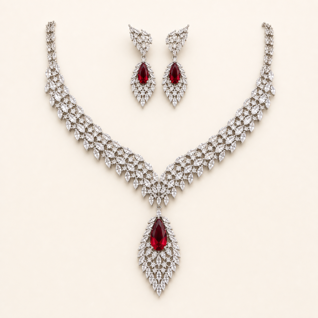 Women’s Floral Zircon Necklace & Drop Earrings Set
