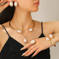 Baroque irregular pearl gold jewelry set, necklace, choker, ring and bangle bracelet for women
