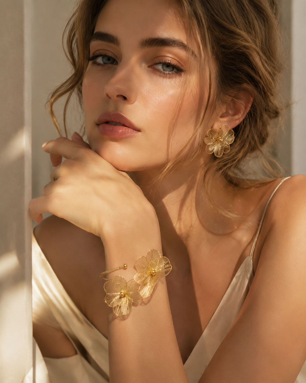 Open Cuff Hollow Flower Upper Arm Cuff | Handmade Wire Floral Arm Bracelet