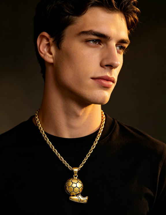 Stainless Steel Gold-Plated Football Shoe Pendant Necklace Men's Hip-Hop Sports Style Personalized Accessory