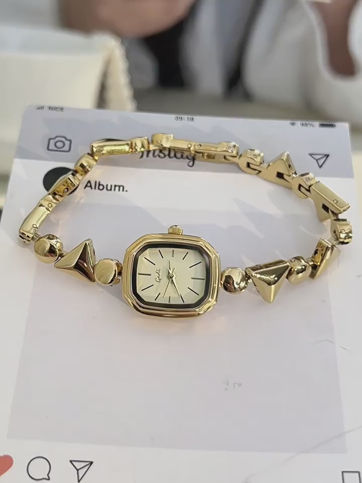 Vintage Square Quartz Watch for Women - 3ATM Waterproof Alloy Bracelet Wristwatch