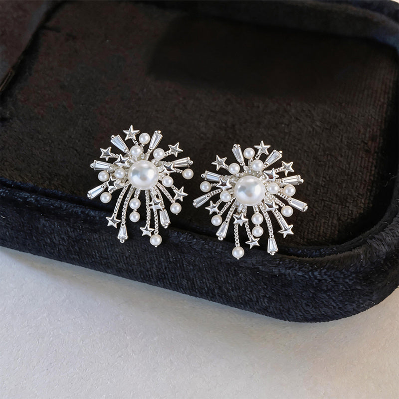  Gold-tone and silver-tone pearl firework statement stud earrings