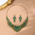 Emerald green crystal floral necklace and earrings set for women